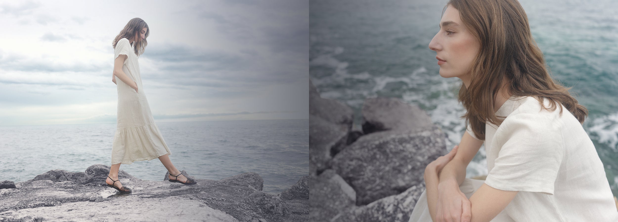 Nanso beige Lin pellavamekko mallilla