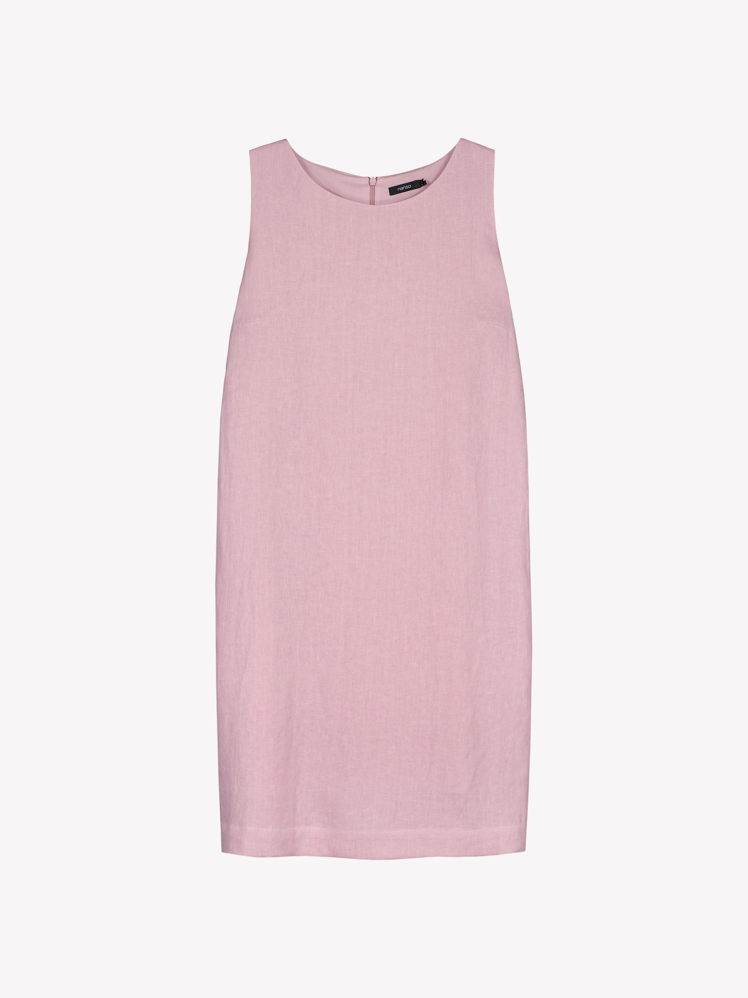 Nanson naisten hihaton roosa Luoto-pellavamekko tuotekuvassa.