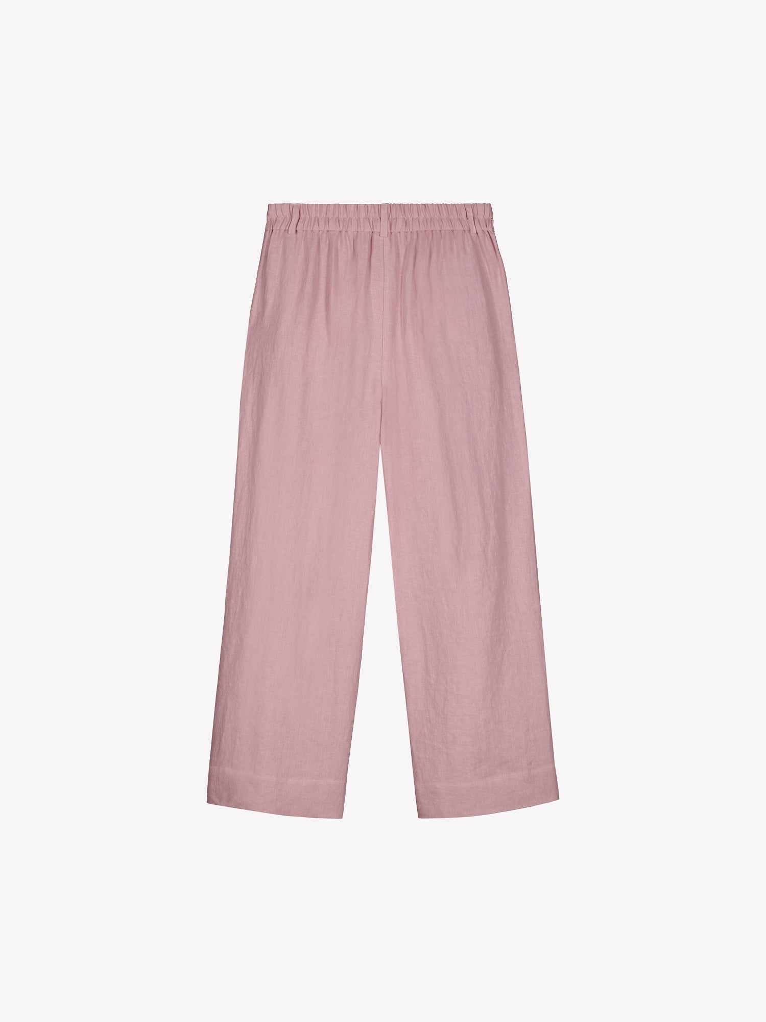 Nanson naisten roosat Saari-pellavahousut vajaamittaisilla lahkeilla tuotekuvassa takaa.