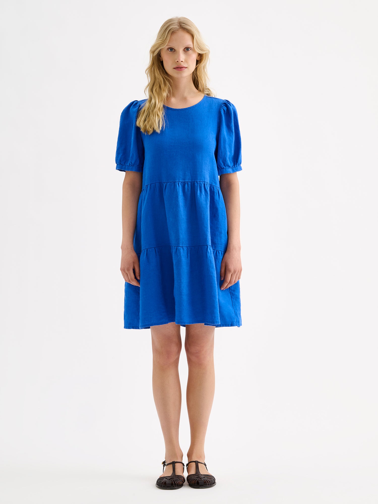 SARASTUS lyhyt pellavamekko - sininen