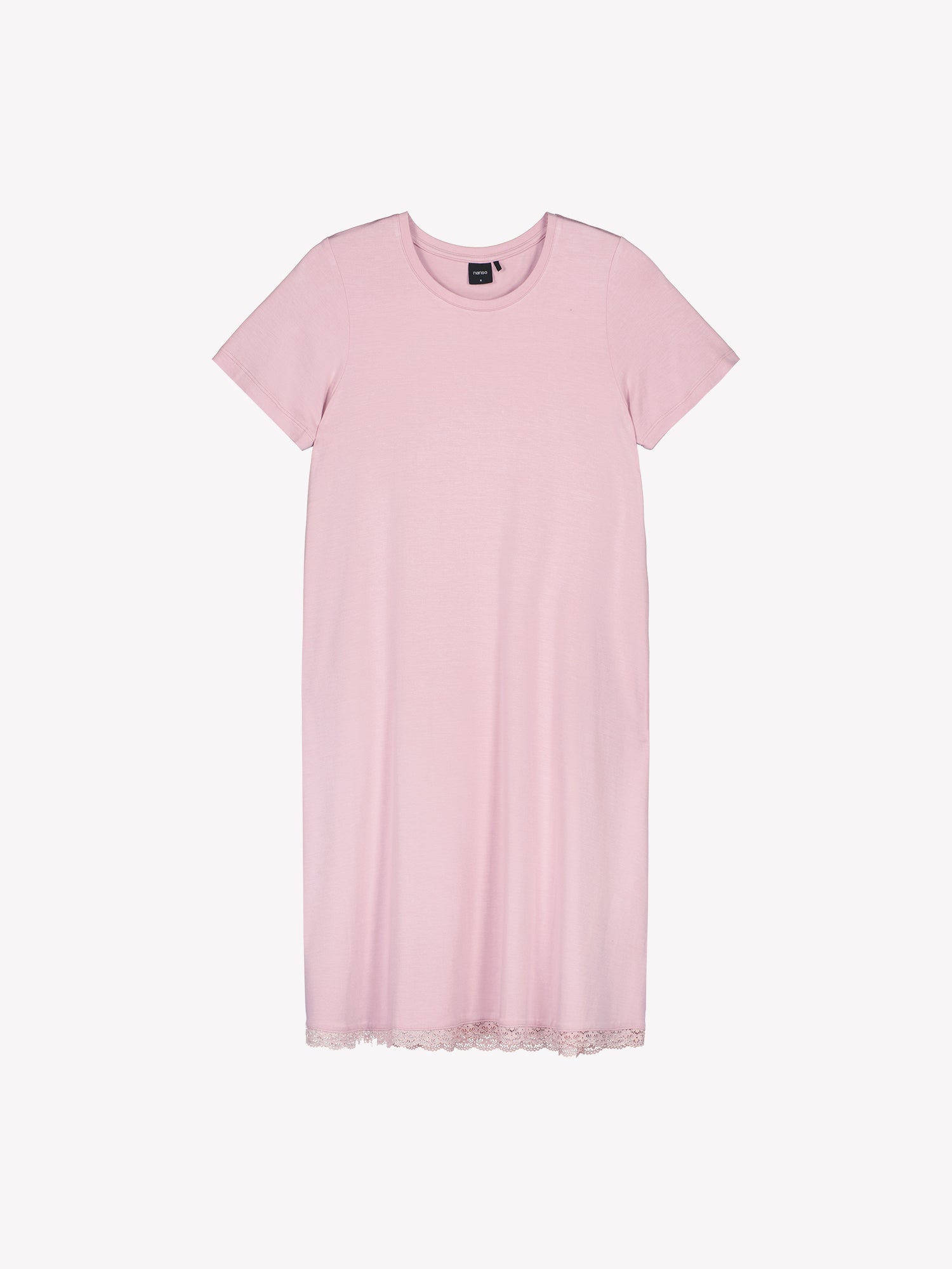 Nanson naisten ylellisen pehmeä vaaleanpunainen Pitsi-yöpaita lyhyillä hihoilla ja pyöreällä pääntiellä tuotekuvassa