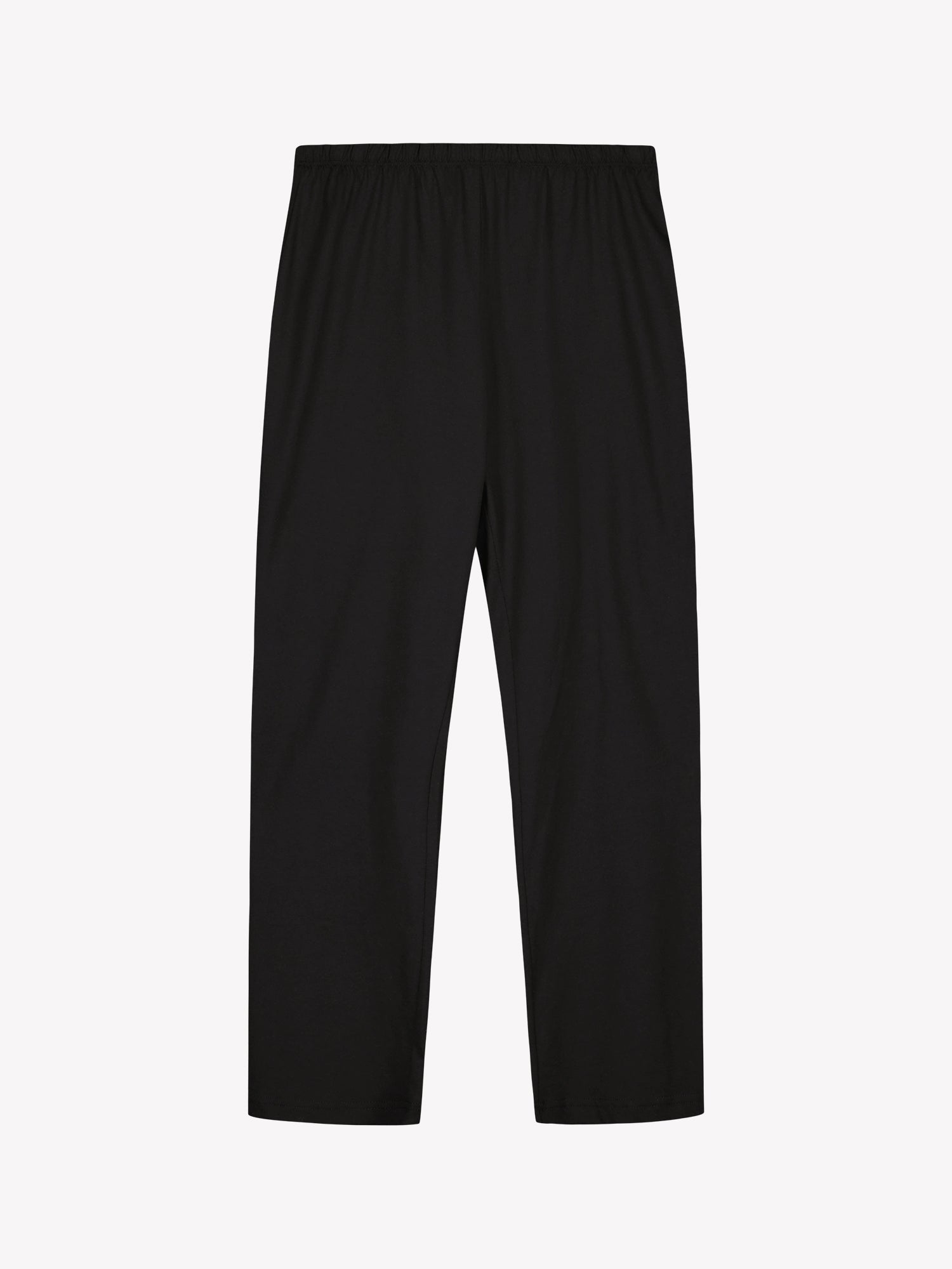 Pyjamasetin mustat 7/8 mittaiset yöhousut tuotekuvassa.