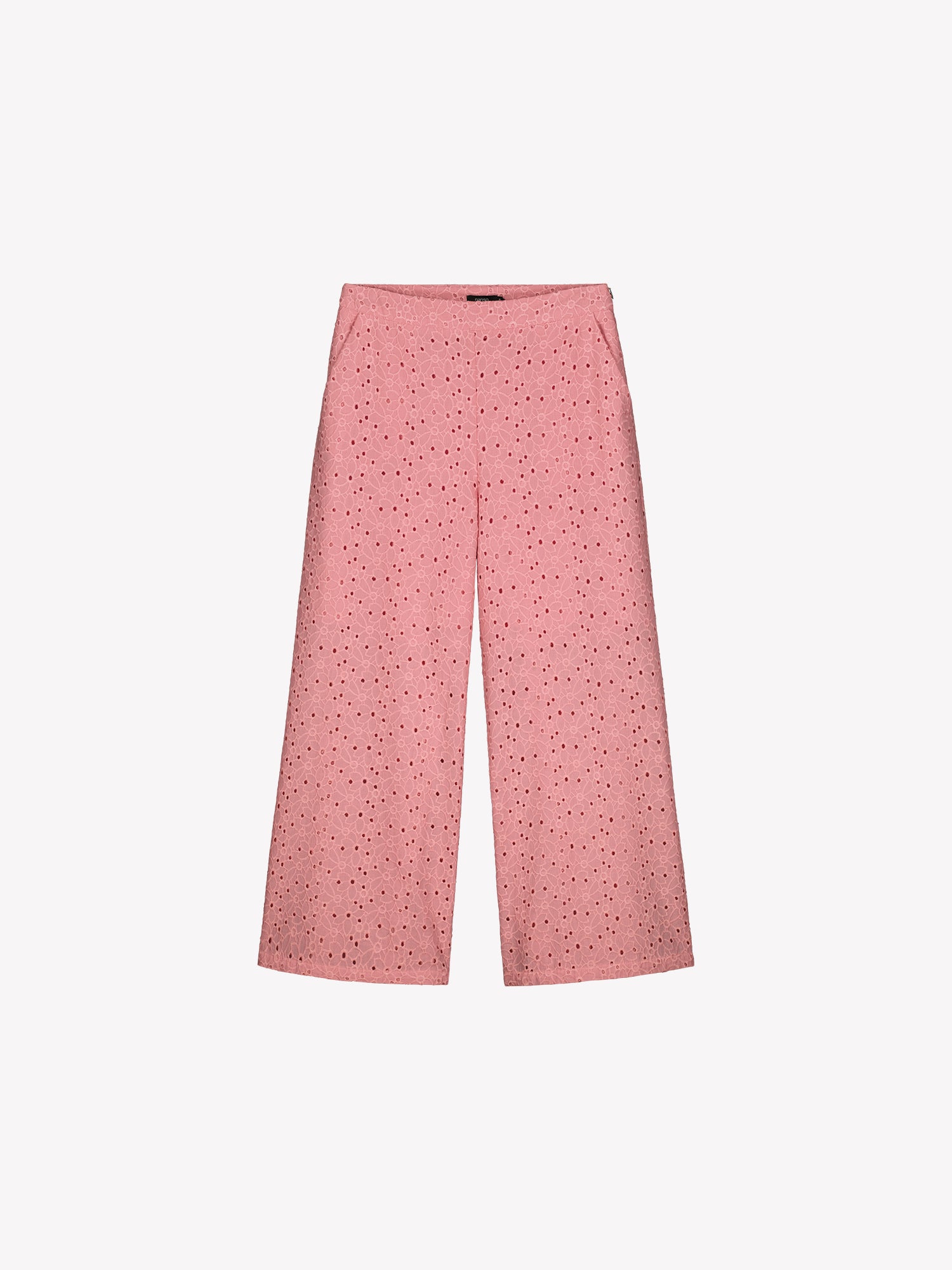 Nanson naisten vaaleanpunaiset brodeeratut Nuppu-housut tuotekuvassa