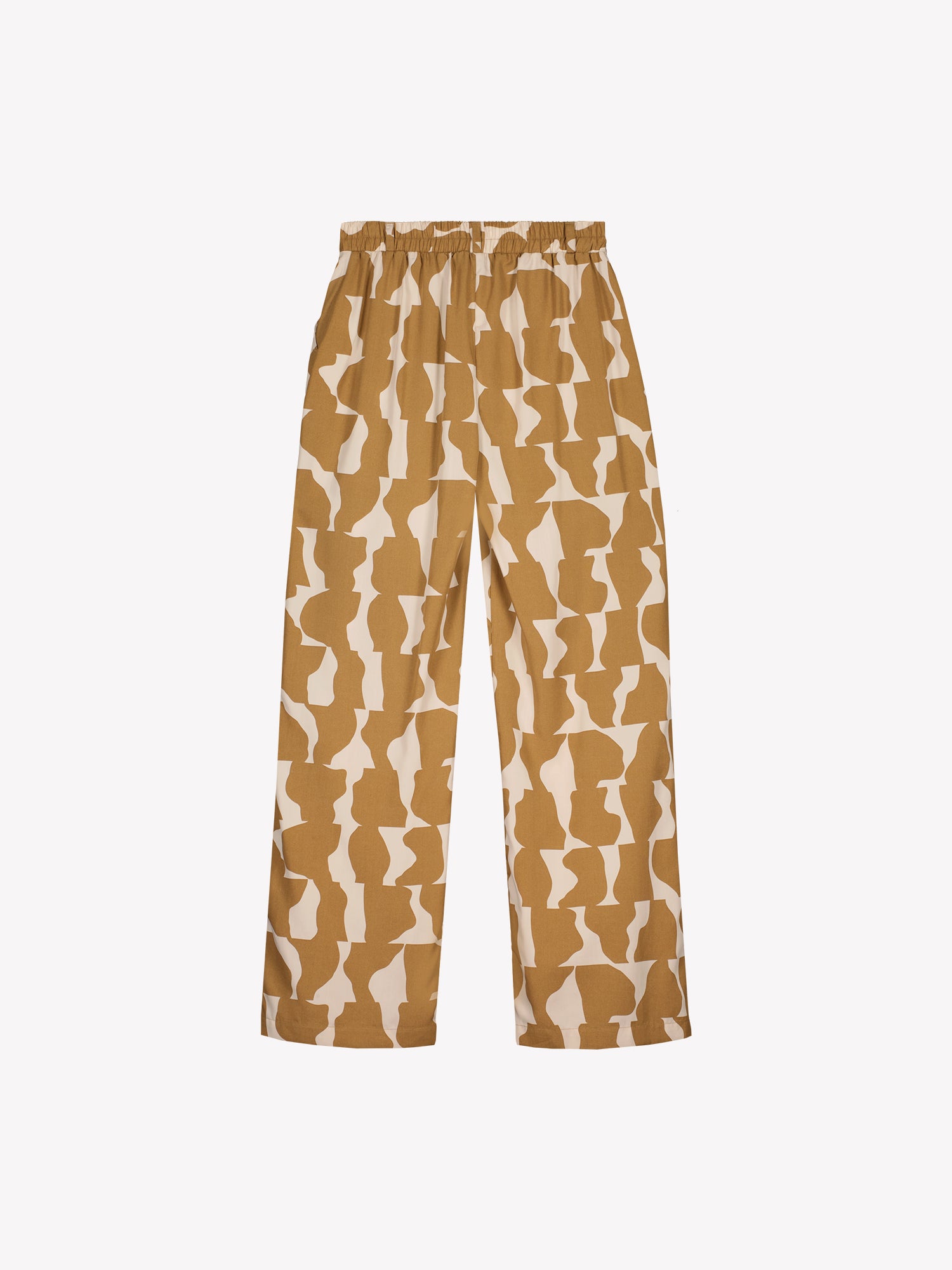 Naisten rennot ja ylellisen pehmeät kuosilliset Soraja-housut tuotekuvassa takaa.