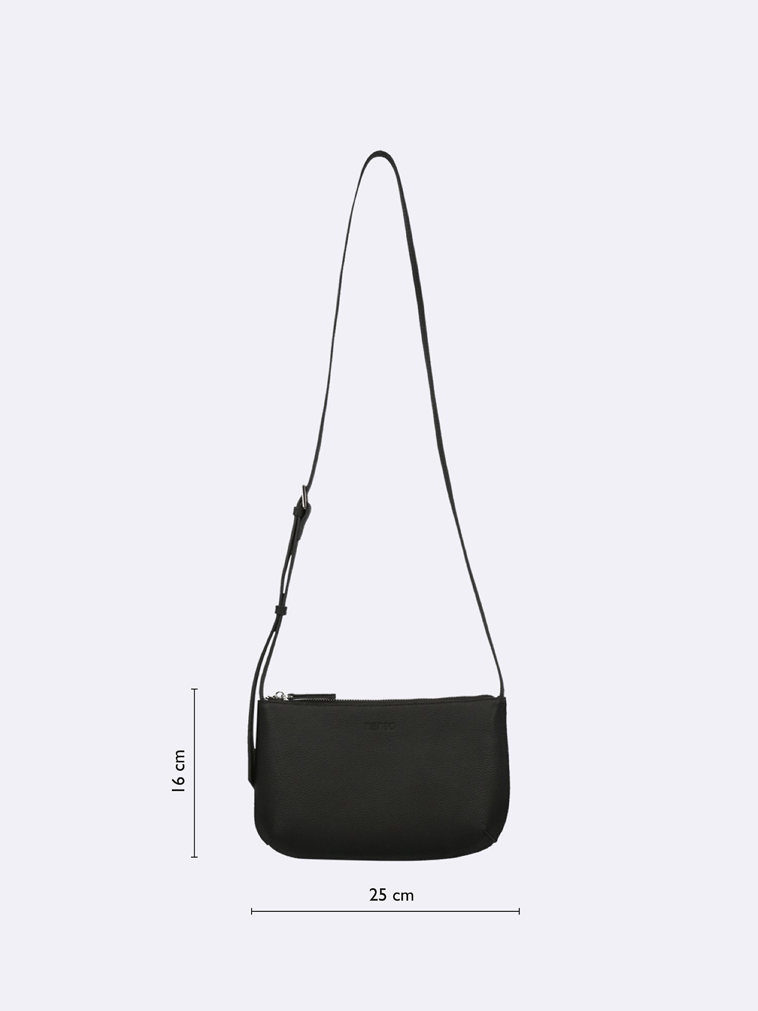Nanson musta nahkainen Naru Olka -laukku tuotekuvassa, jossa laukun mitat: leveys 25 cm ja korkeus 16 cm.
