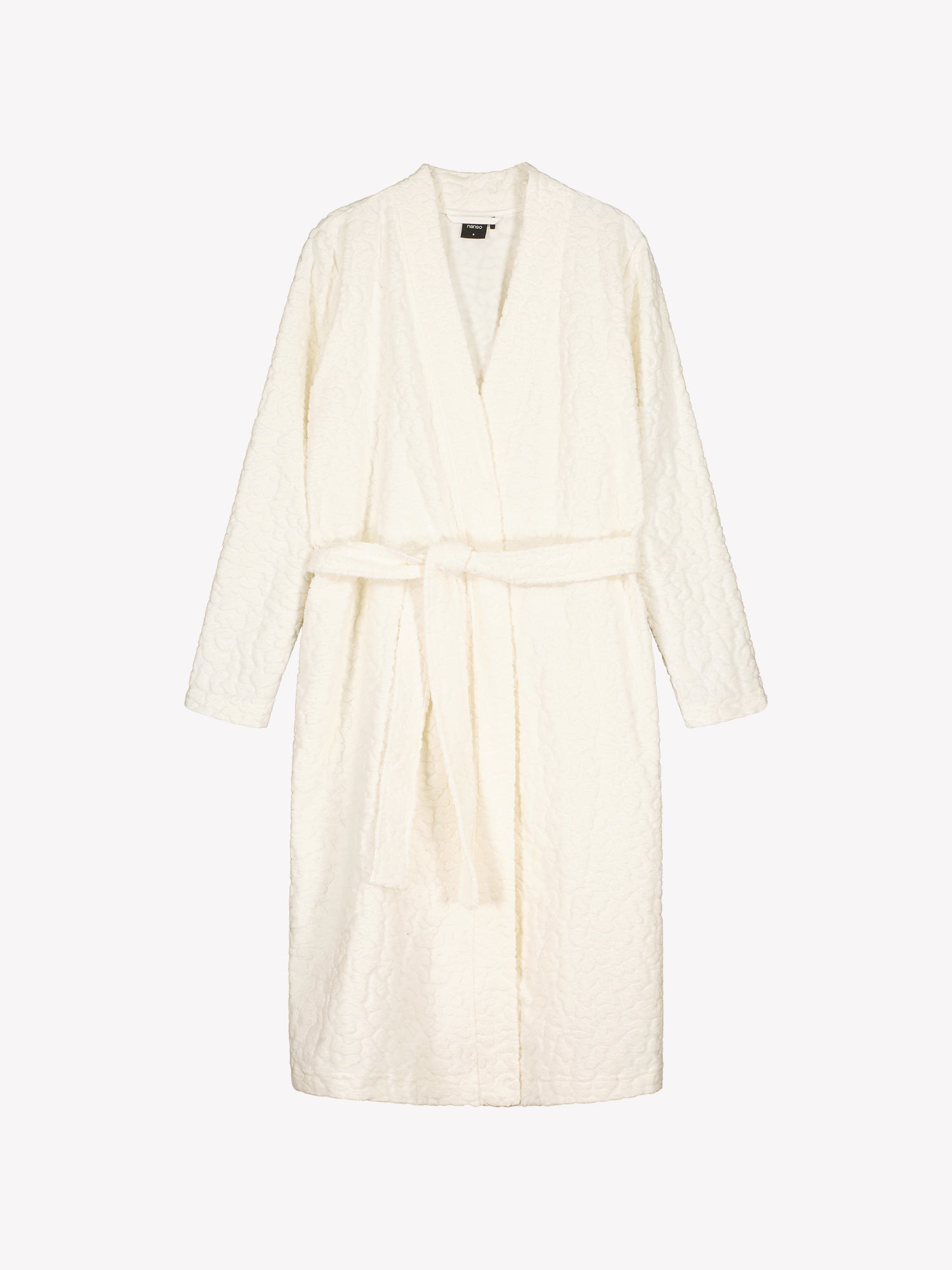Nanson naisten valkoinen Gepardi-aamutakki kanttireunoin, tuotekuva edestä.