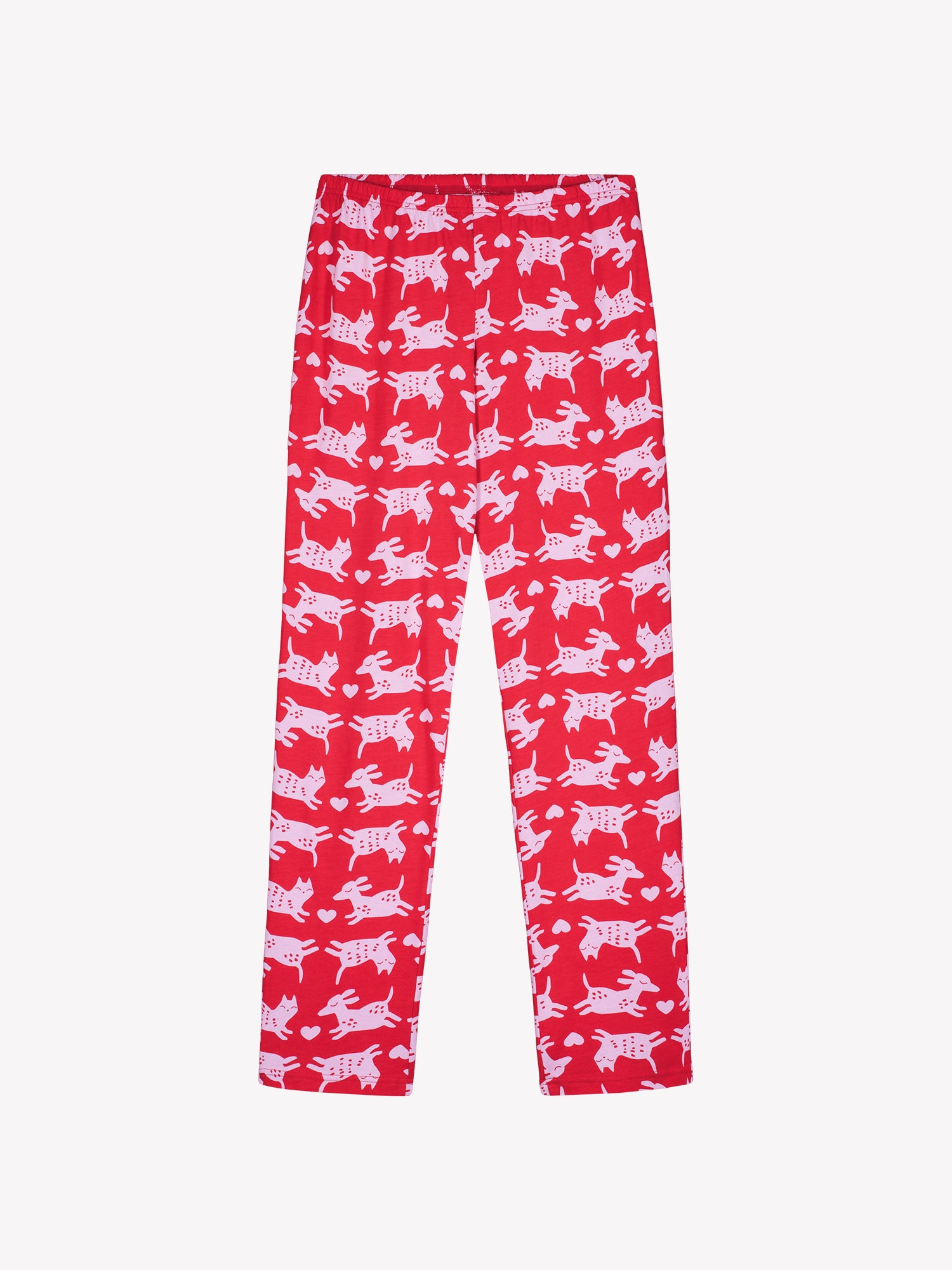 Nanson naisten punaiset Kamu-pyjaman housut, suorat lahkeet ja joustava vyötärö, tuotekuvassa.