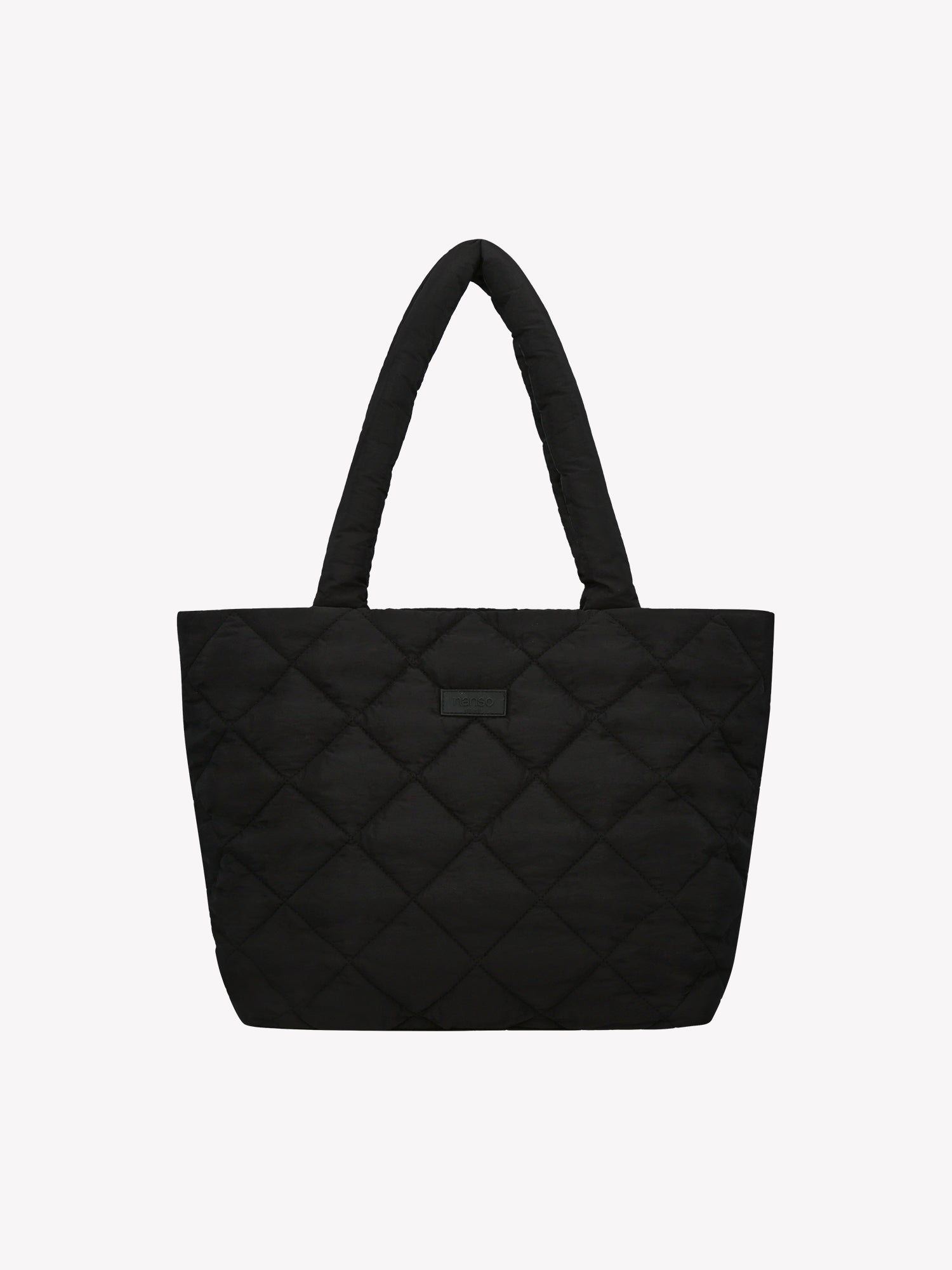 Nanson trendikäs tikkikankaasta valmistettu iso musta Maxi Vanu-totebag laukku edestä