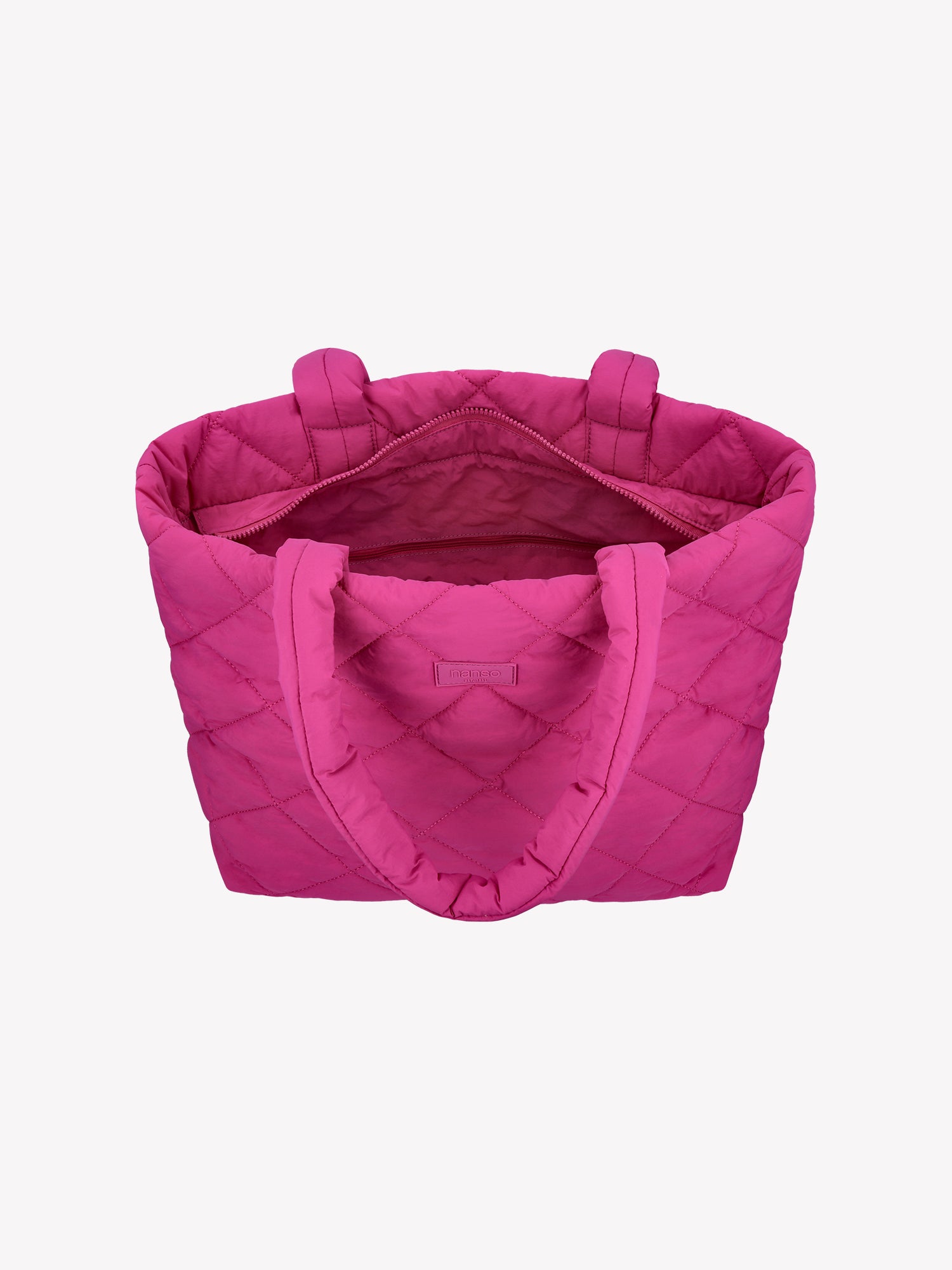 Nanson trendikäs tikkikankaasta valmistettu iso pinkki Maxi Vanu-totebag laukku auki