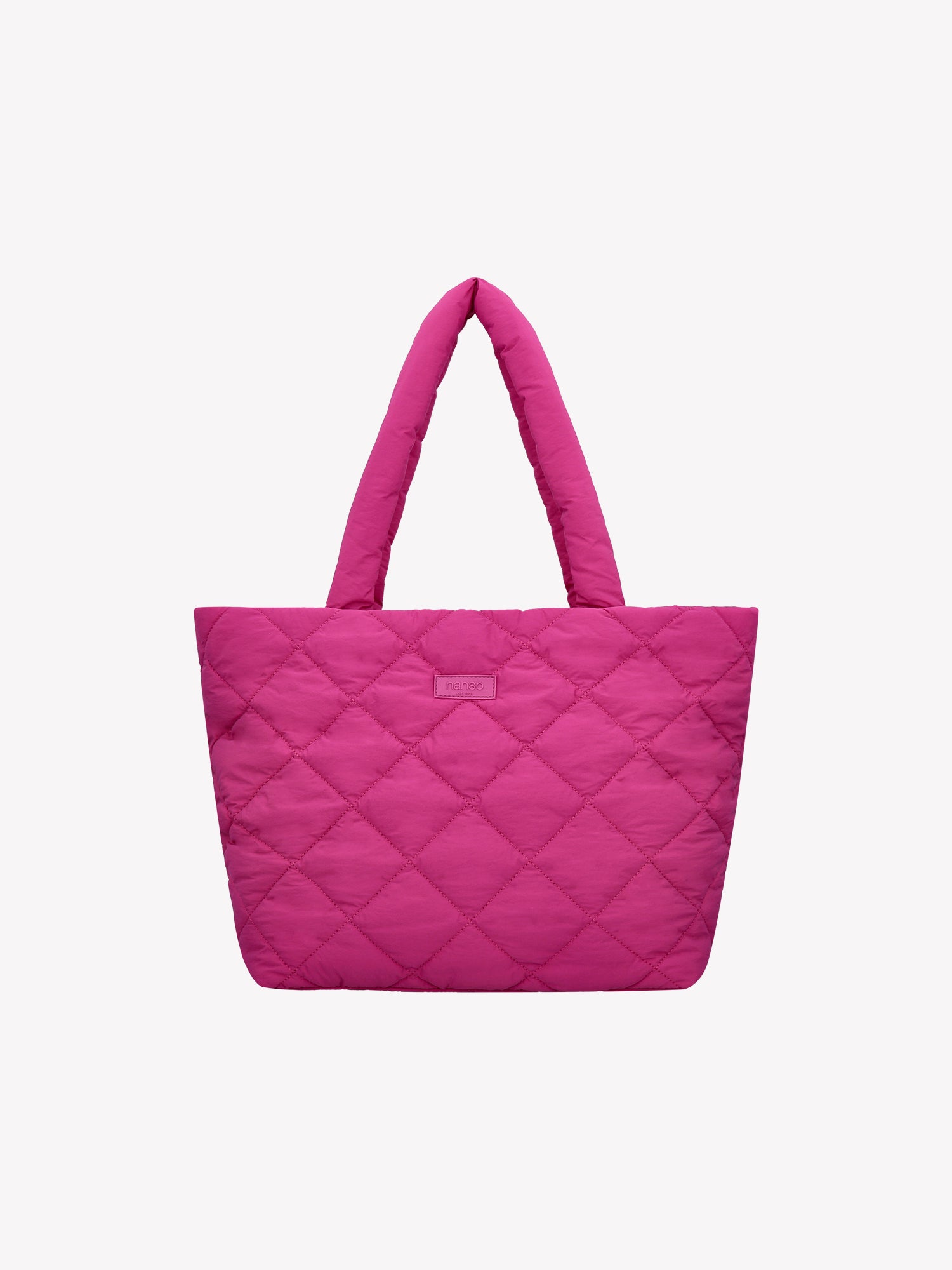 Nanson trendikäs tikkikankaasta valmistettu iso pinkki Maxi Vanu-totebag laukku edestä