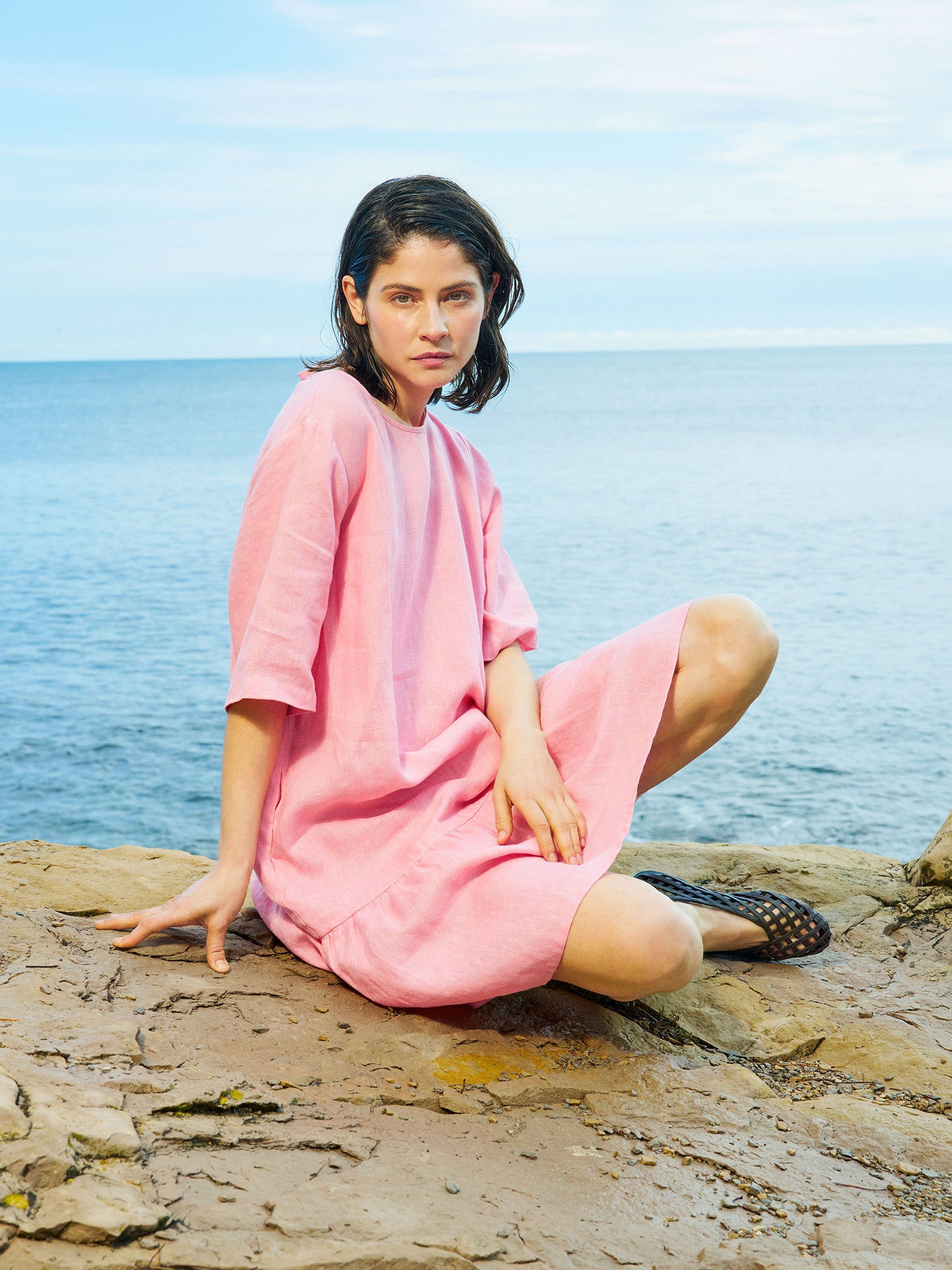 LIISU lyhyt pellavamekko - vaaleanpunainen