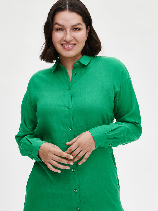 Nanson naisten vihreä pitkä Pellava-paitapusero.