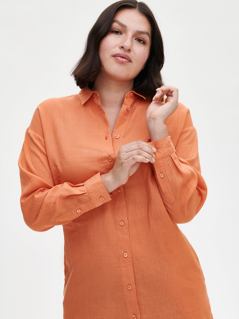 Nanson naisten oranssi pitkä Pellava-paitapusero