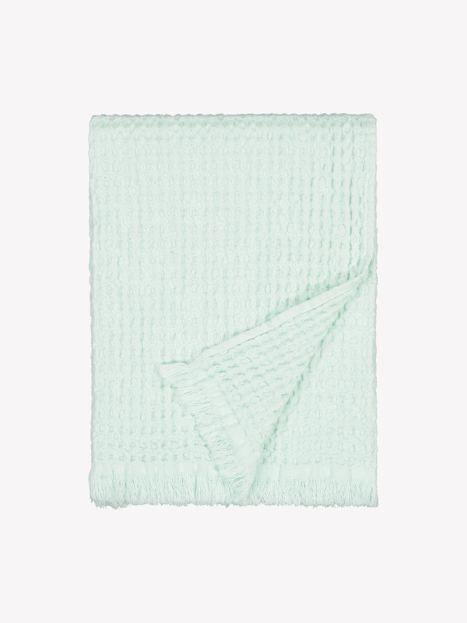 Nanson mintun sävyinen Vohveli-kylpypyyhe tuotekuvassa viikattuna.