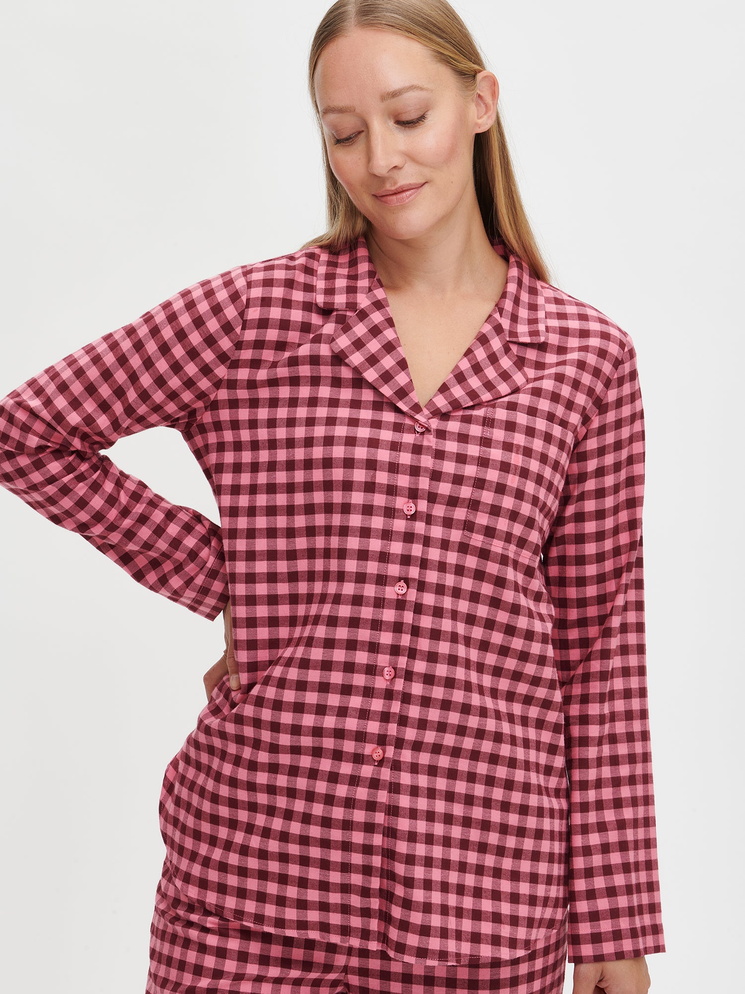 FLANELLI pajama shirt - pink-burgundy