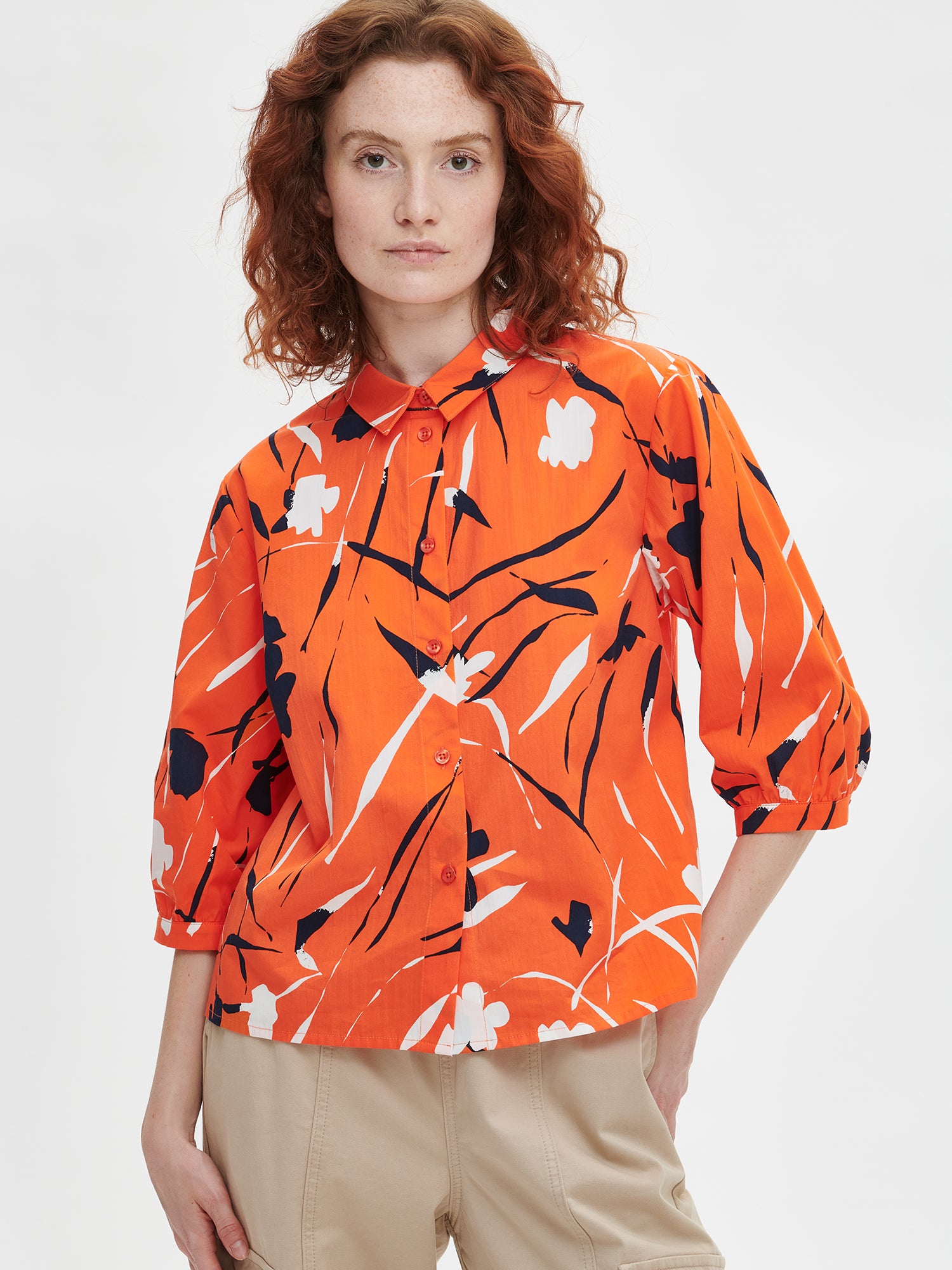 Nanson naisten kuosillinen oranssi Laukka-paitapusero.