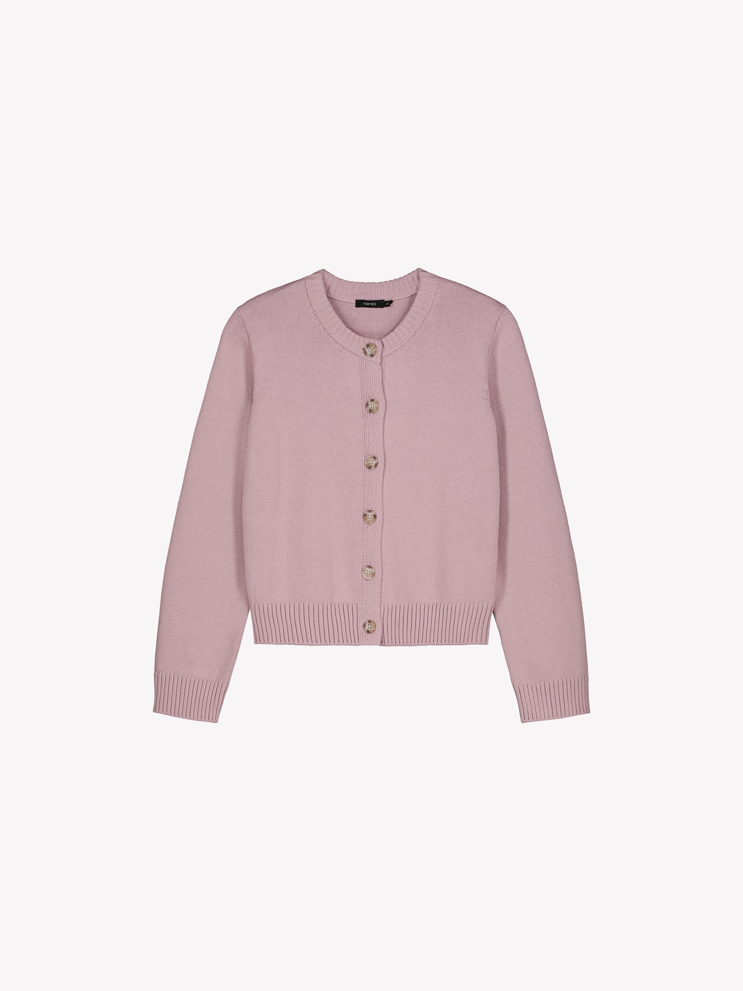 Nanson naisten pitkähihainen ja suoralinjainen roosa Mira-neuletakki tuotekuvassa.