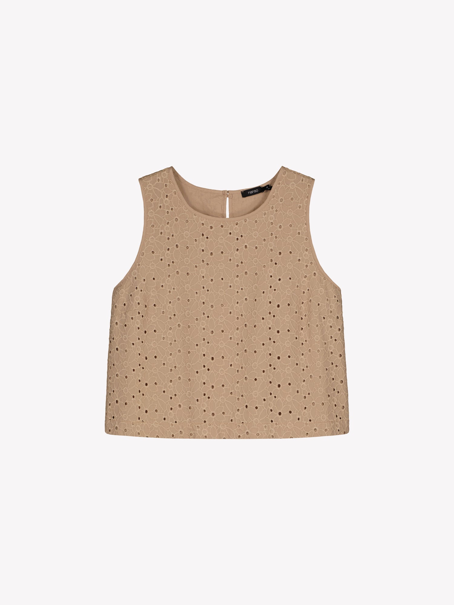 Nanson naisten kaunis beige brodeerattu Nuppu-pusero tuotekuvassa.