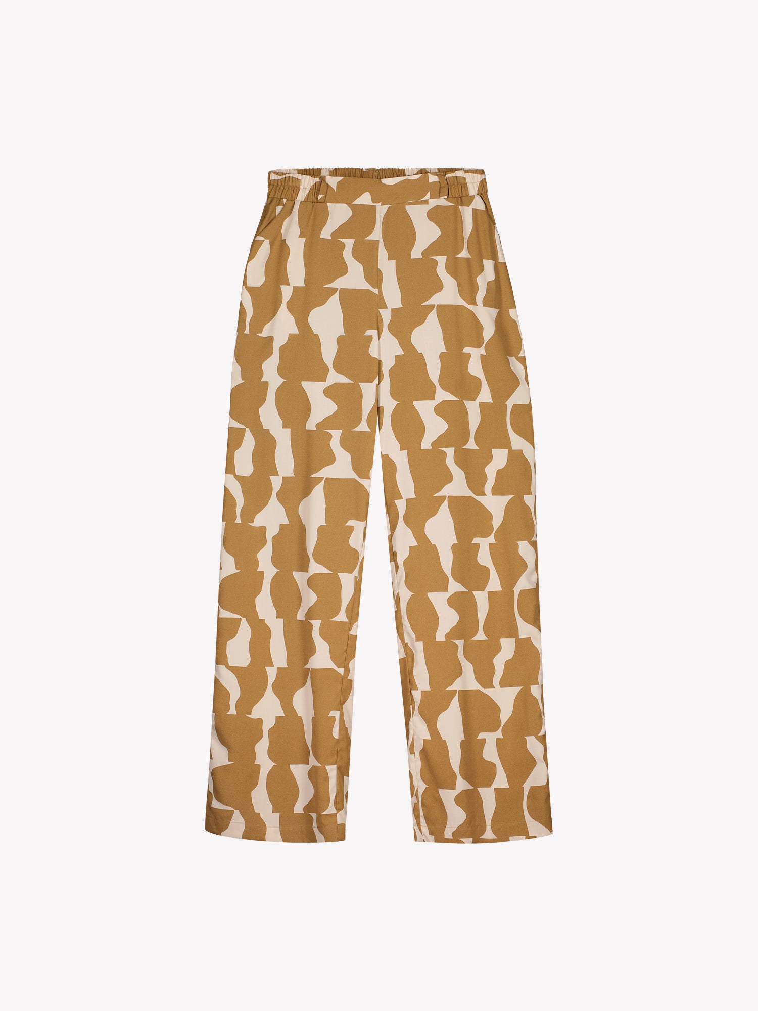 Naisten rennot ja ylellisen pehmeät kuosilliset Soraja-housut tuotekuvassa edestä.