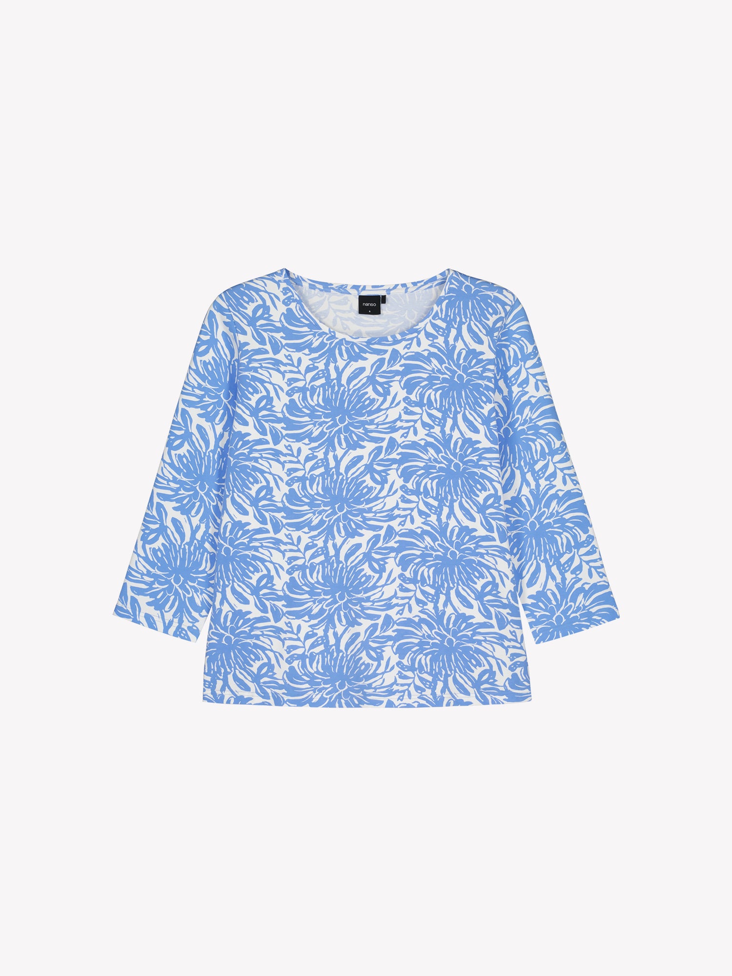 Nanson naisten kuosillinen sininen Safiiri-trikoopusero tuotekuvassa.