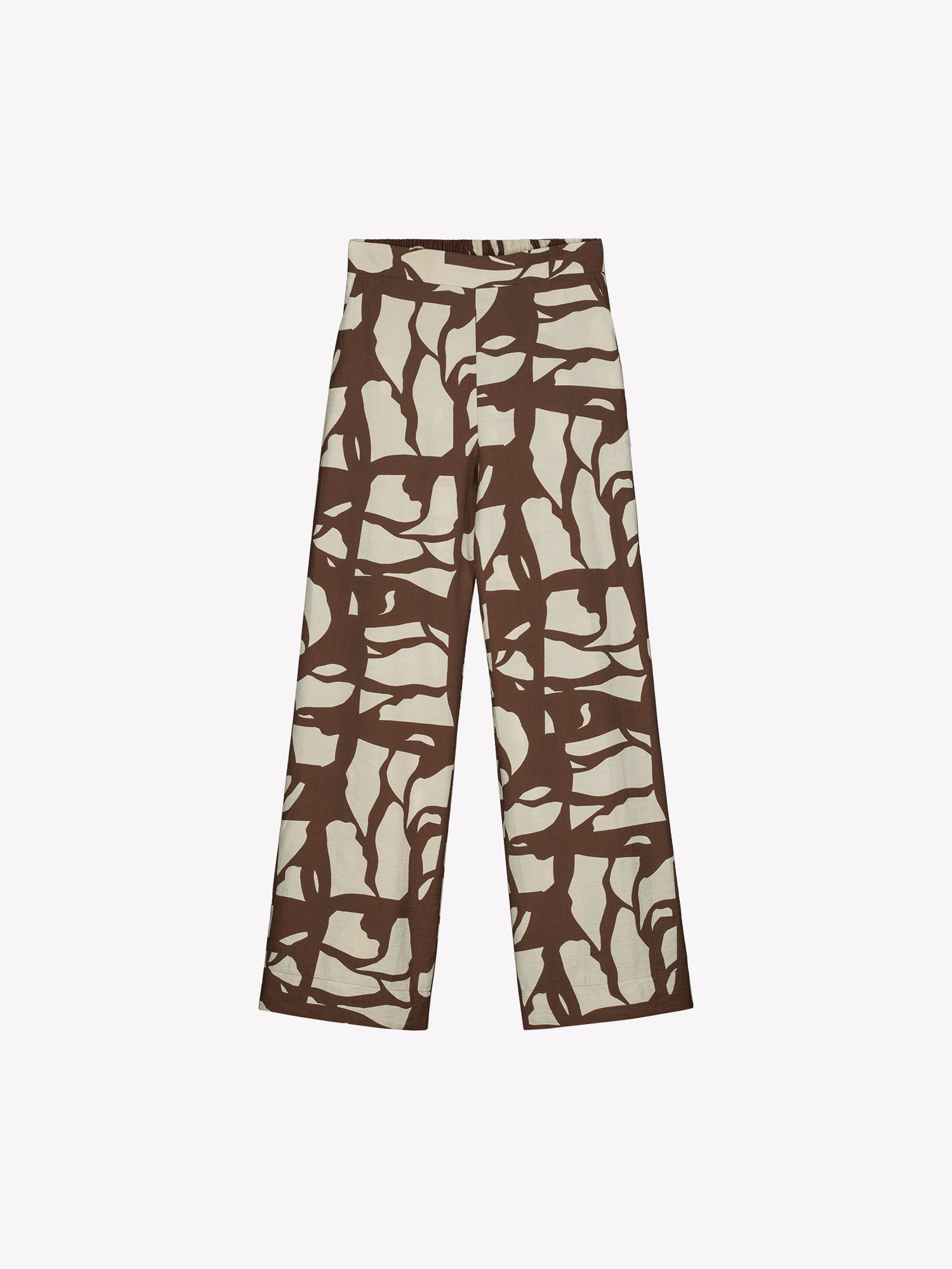 Nanson naisten ihanan rennot ja leveälahkeiset Palsta-housut sivutaskuilla ja tyylikkäällä kaksisävyisellä kuosilla tuotekuvassa