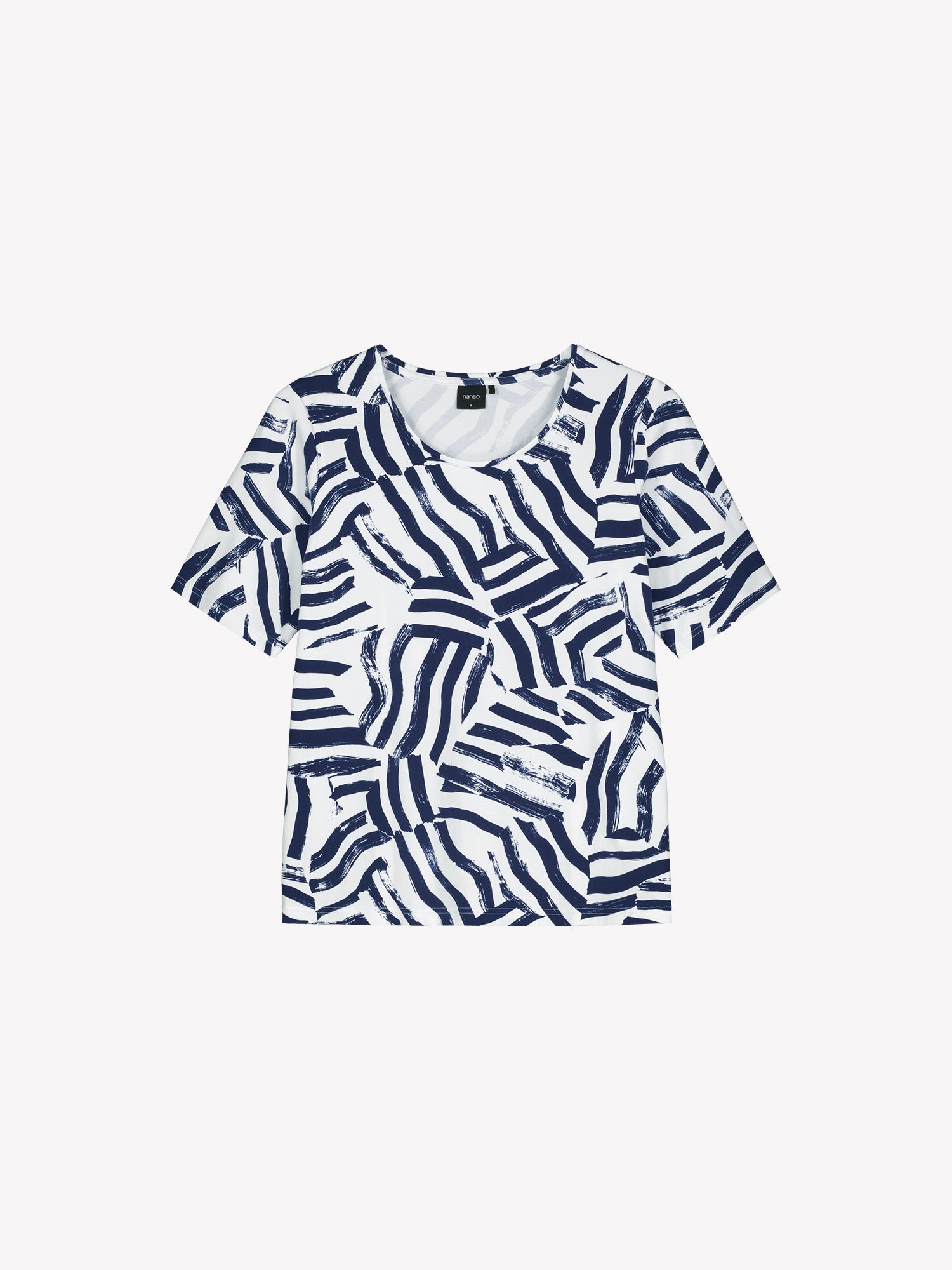 Naisten laadukas kuosillinen Seilori-t-paita, jossa on raikas sinivalkoinen kuosi tuotekuvassa.