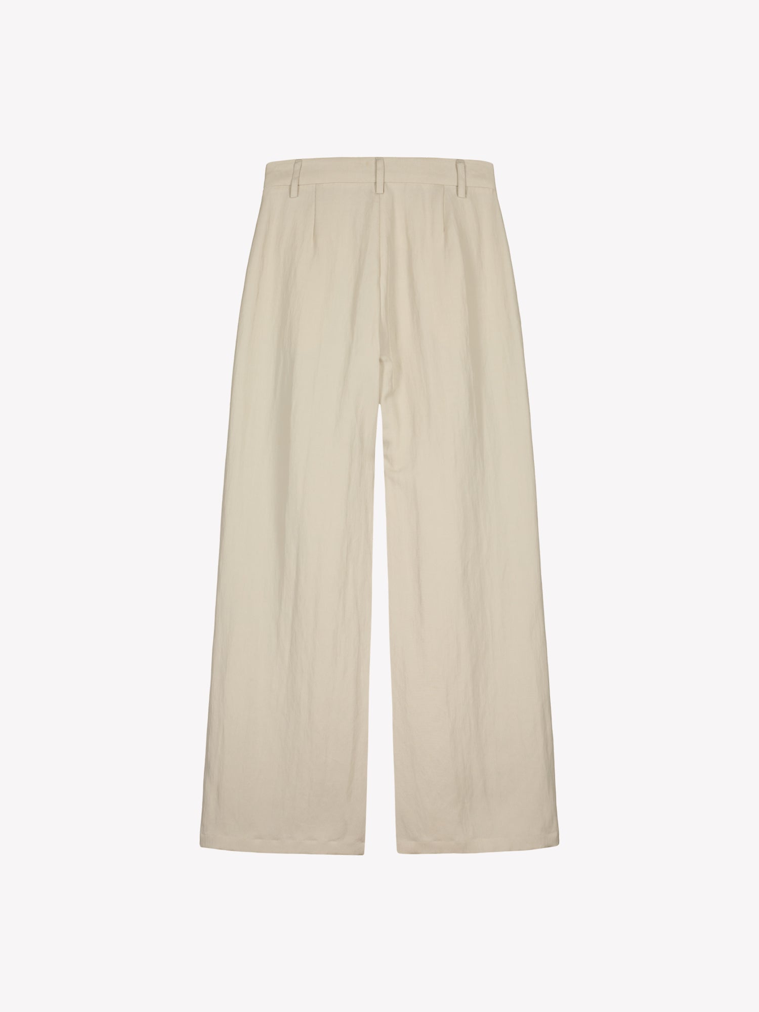 Nanson naisten beiget tyylikkäät Nizza-housut leveillä lahkeilla tuotekuvassa takaa