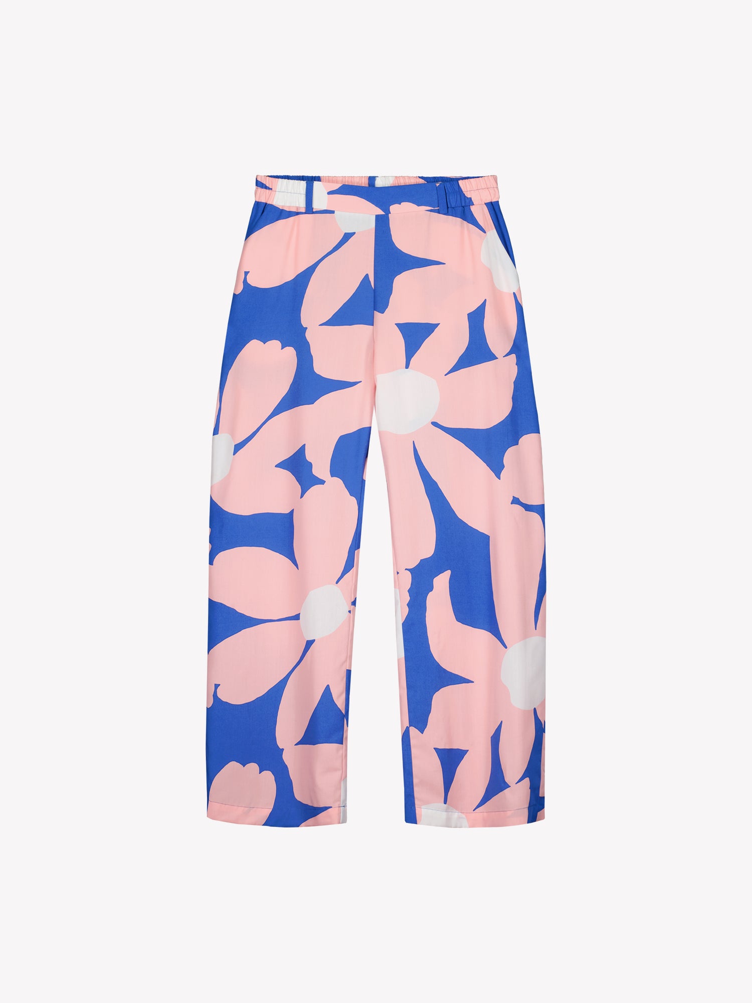 Nanson naisten mukavan rennot, leveälahkeiset sini-vaaleanpunaiset Rosi-housut tuotekuvassa