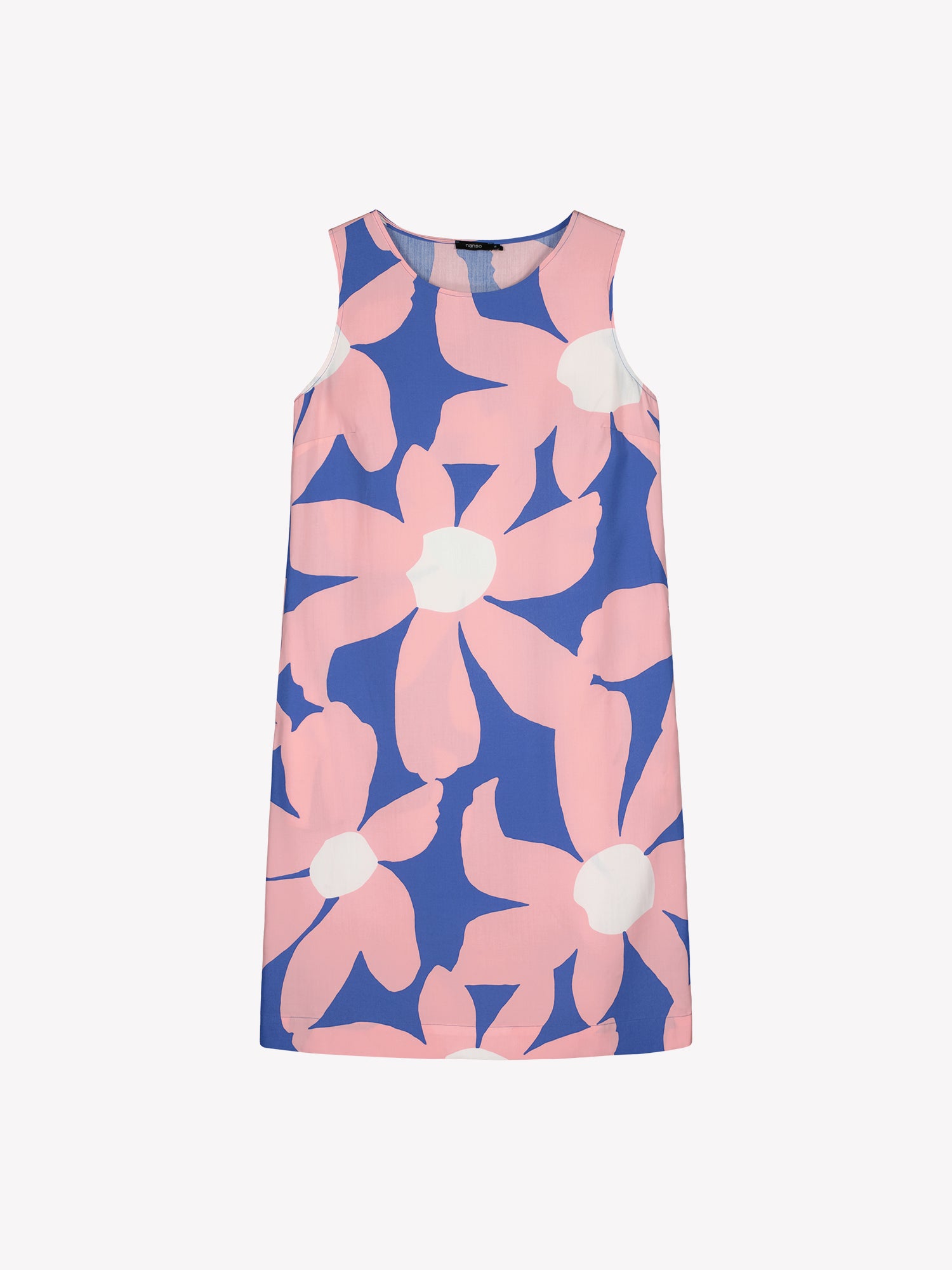 Nanson naisten sini-vaaleanpunainen kuosillinen hihaton Rosi-kangasmekko tuotekuvassa