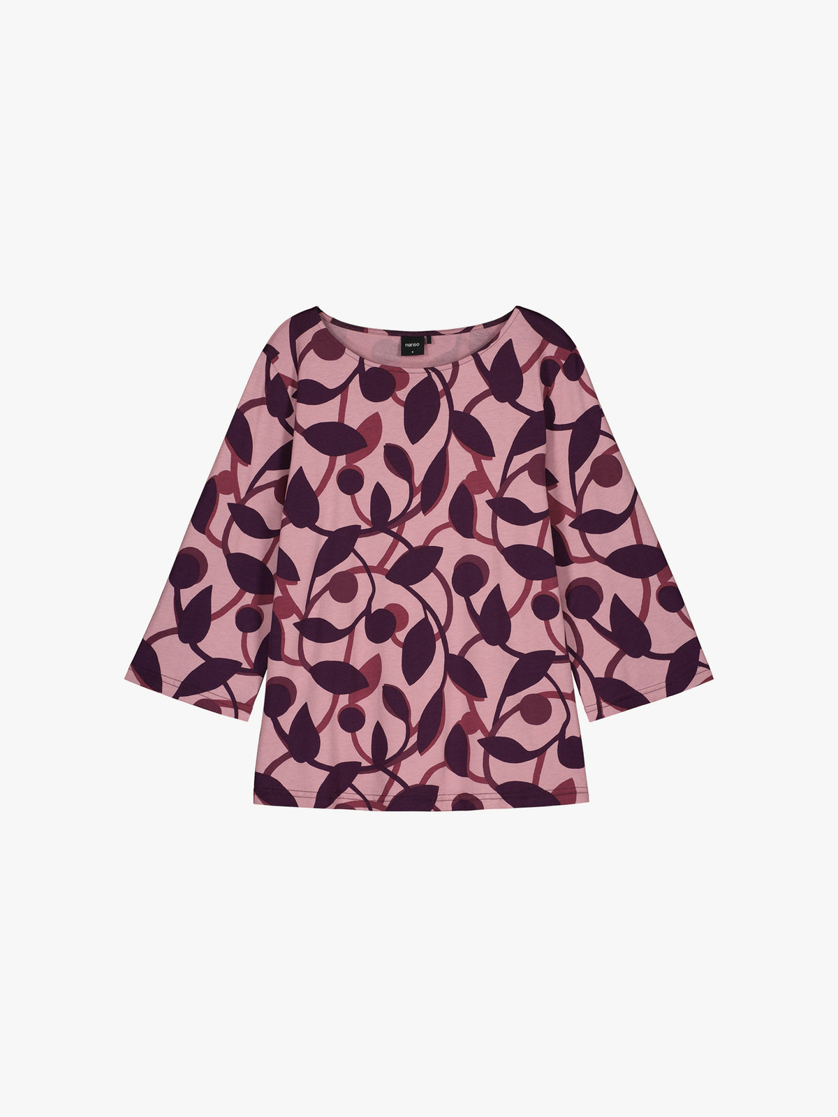 Nanson naisten punasävyinen kuosillinen Santeli-trikoopyjama, tuotekuvassa pyjaman paita.