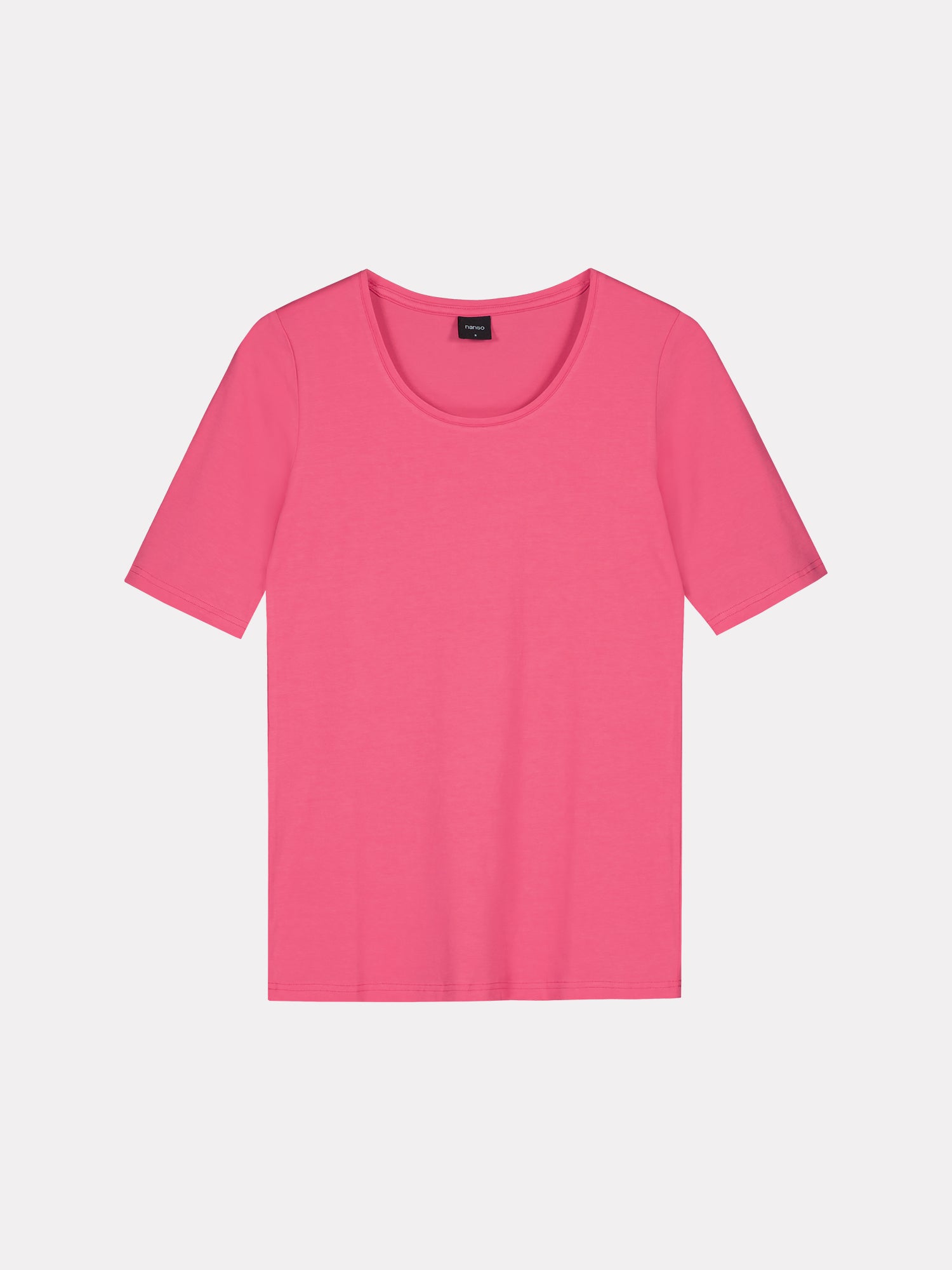 Nanson naisten klassisen tyylikäs pinkki Basic t-paita pyöreällä pääntiellä. 