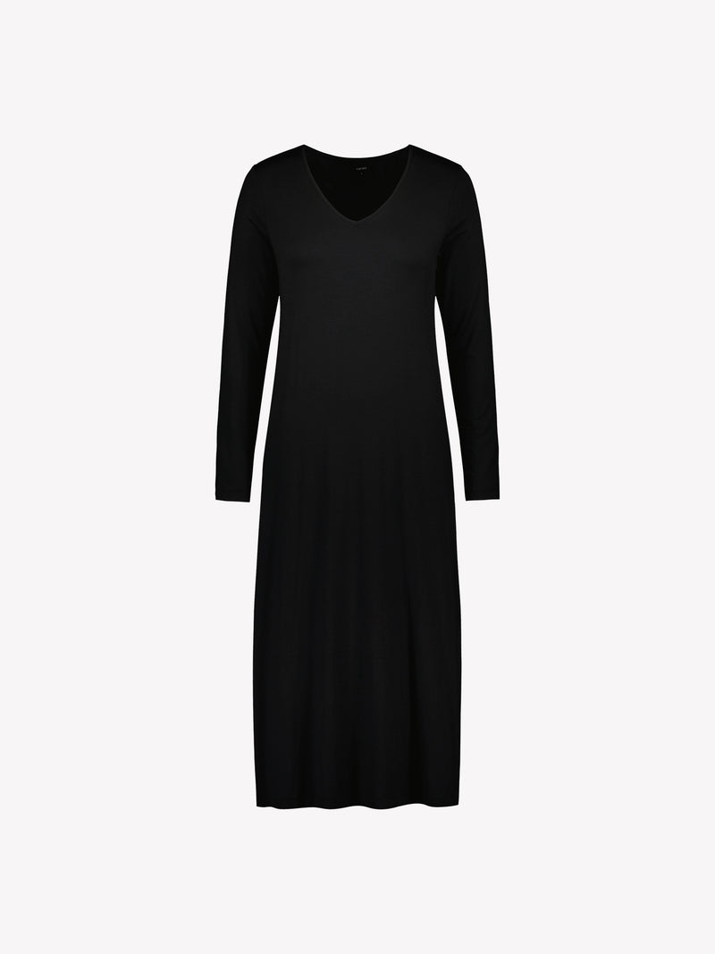 Nanson naisten ylellisen pehmeä musta Hento-mekko pitkillä hihoilla ja V-pääntiellä. 