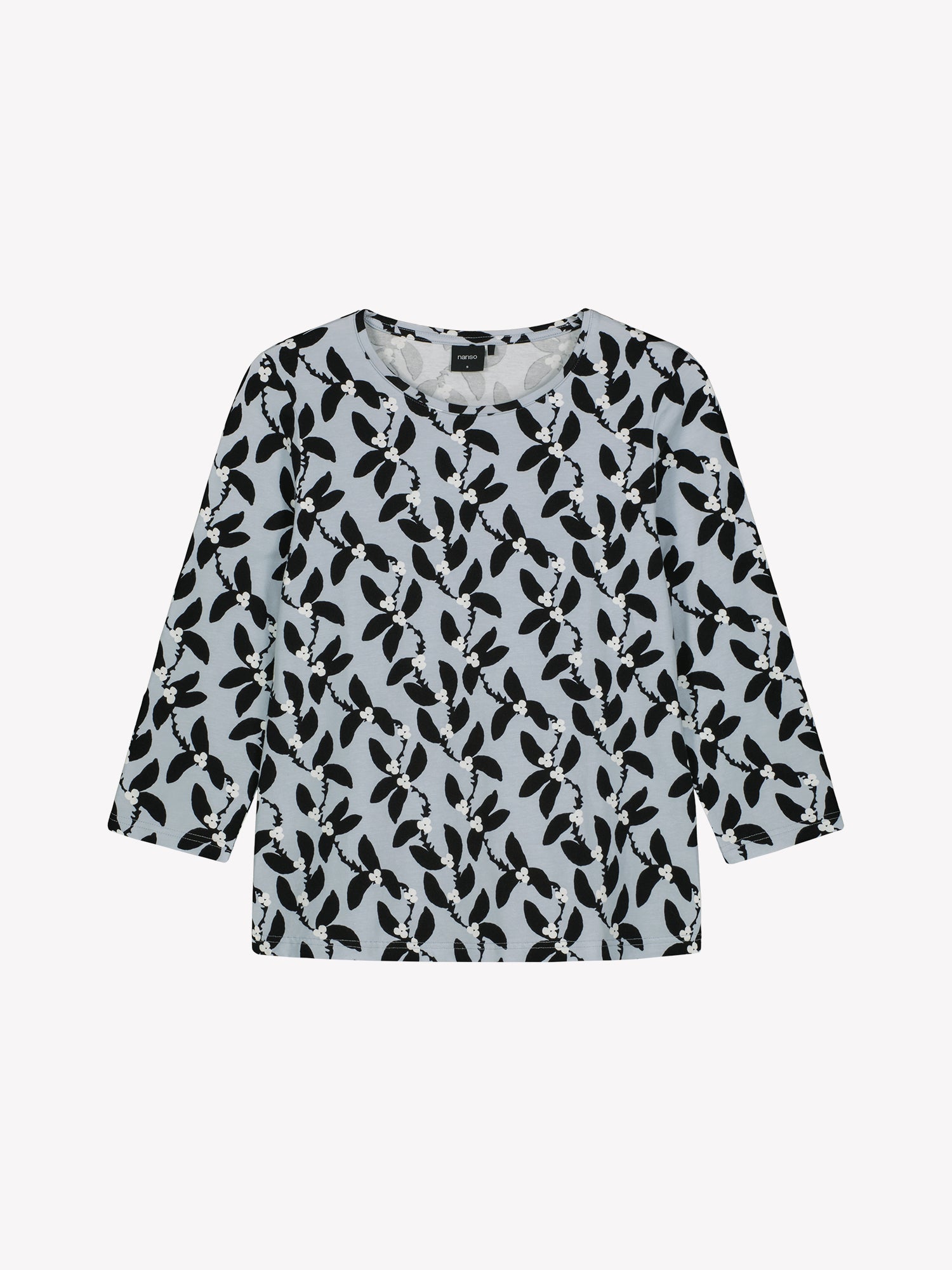 Nanso naisten Vieno-pusero harmaalla kuosilla, pyöreä pääntie ja 3/4-hihat