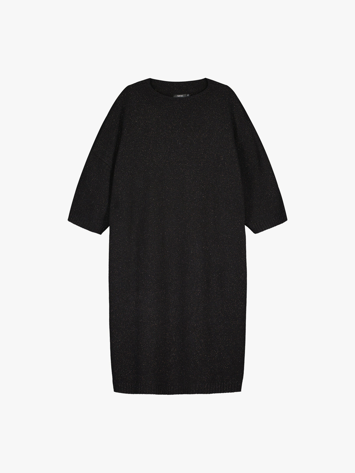 Nanson naisten rento, hieman oversized-mallinen musta kimaltava Lumine-neulemekko tuotekuvassa