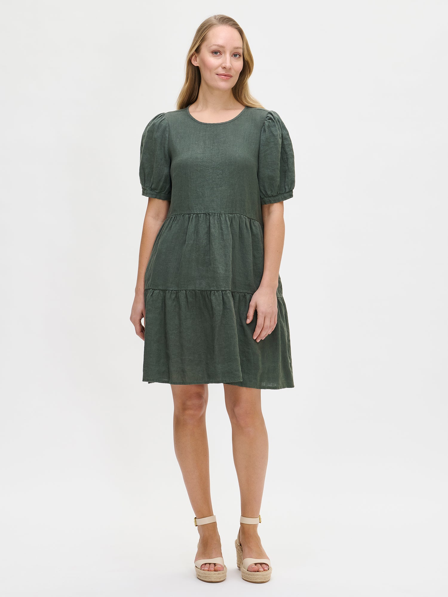 SARASTUS short linen dress - dark green