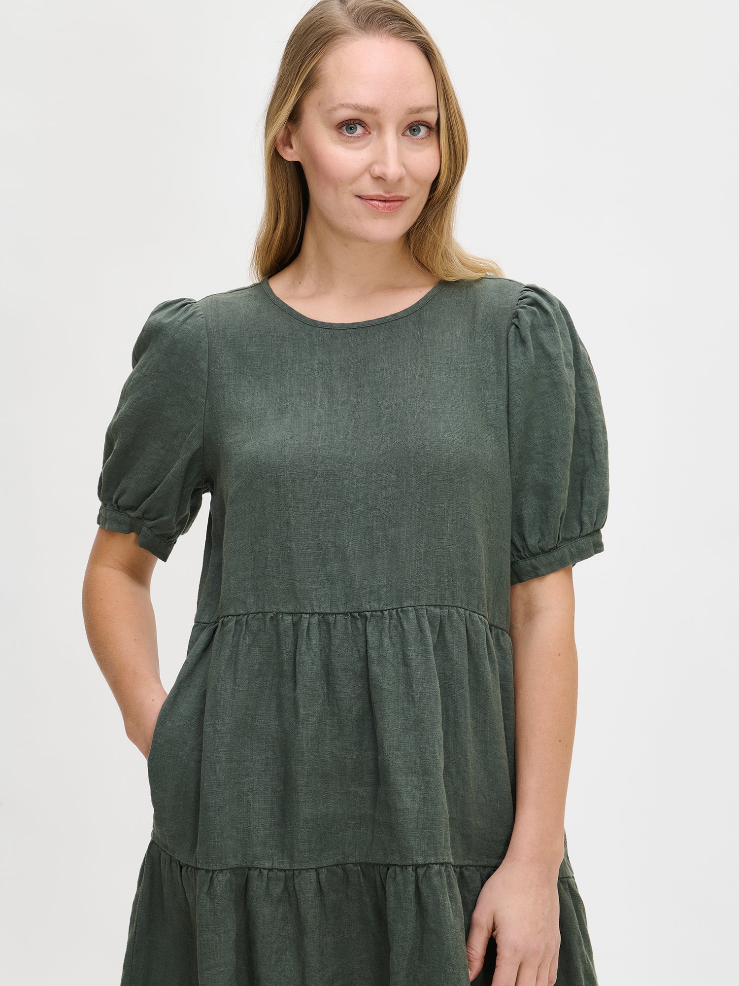 SARASTUS short linen dress - dark green