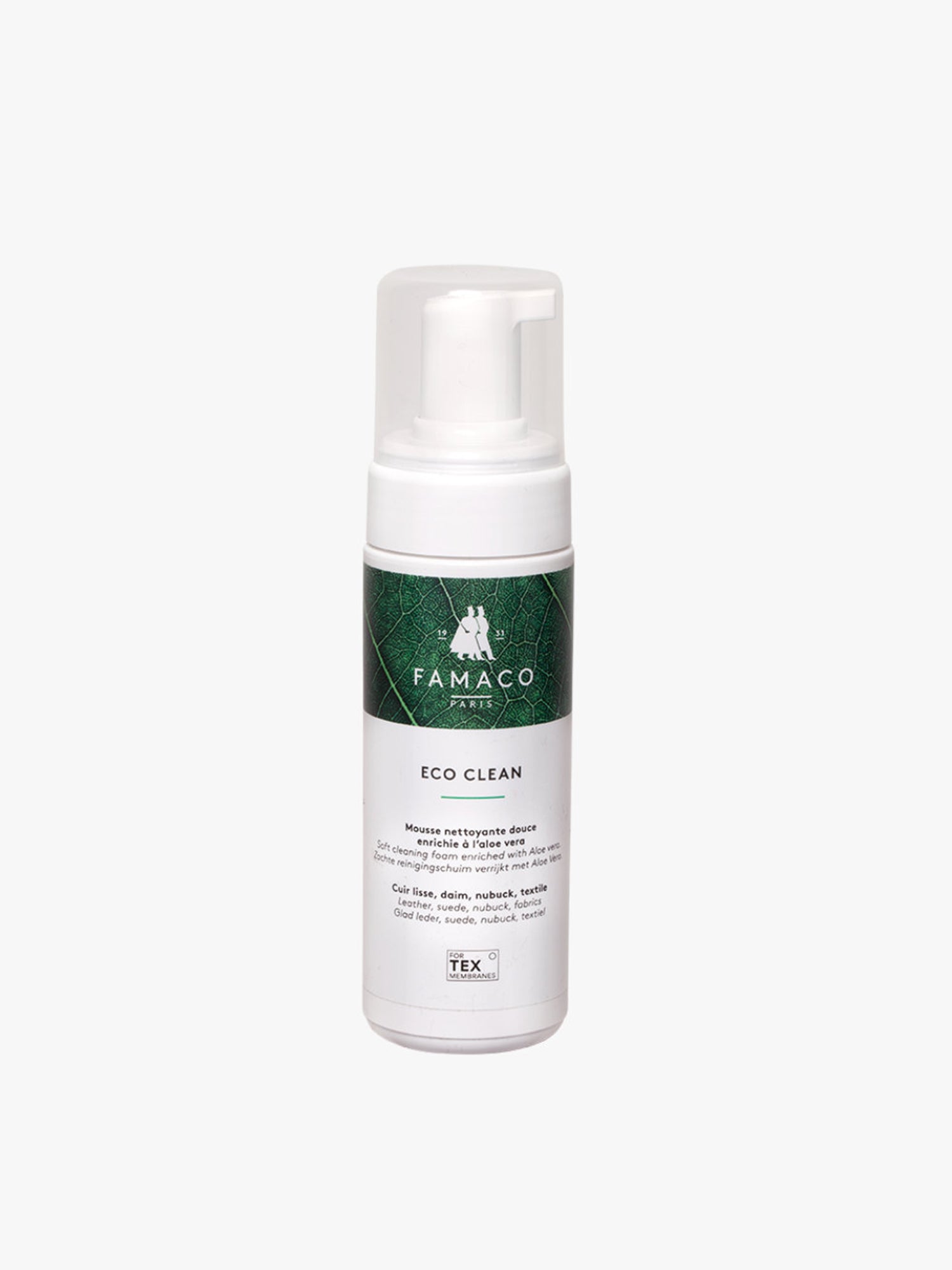 Famaco Eco Clean vesipohjainen nahanpuhdistusvaahto 150 ml pullossa tuotekuvassa.