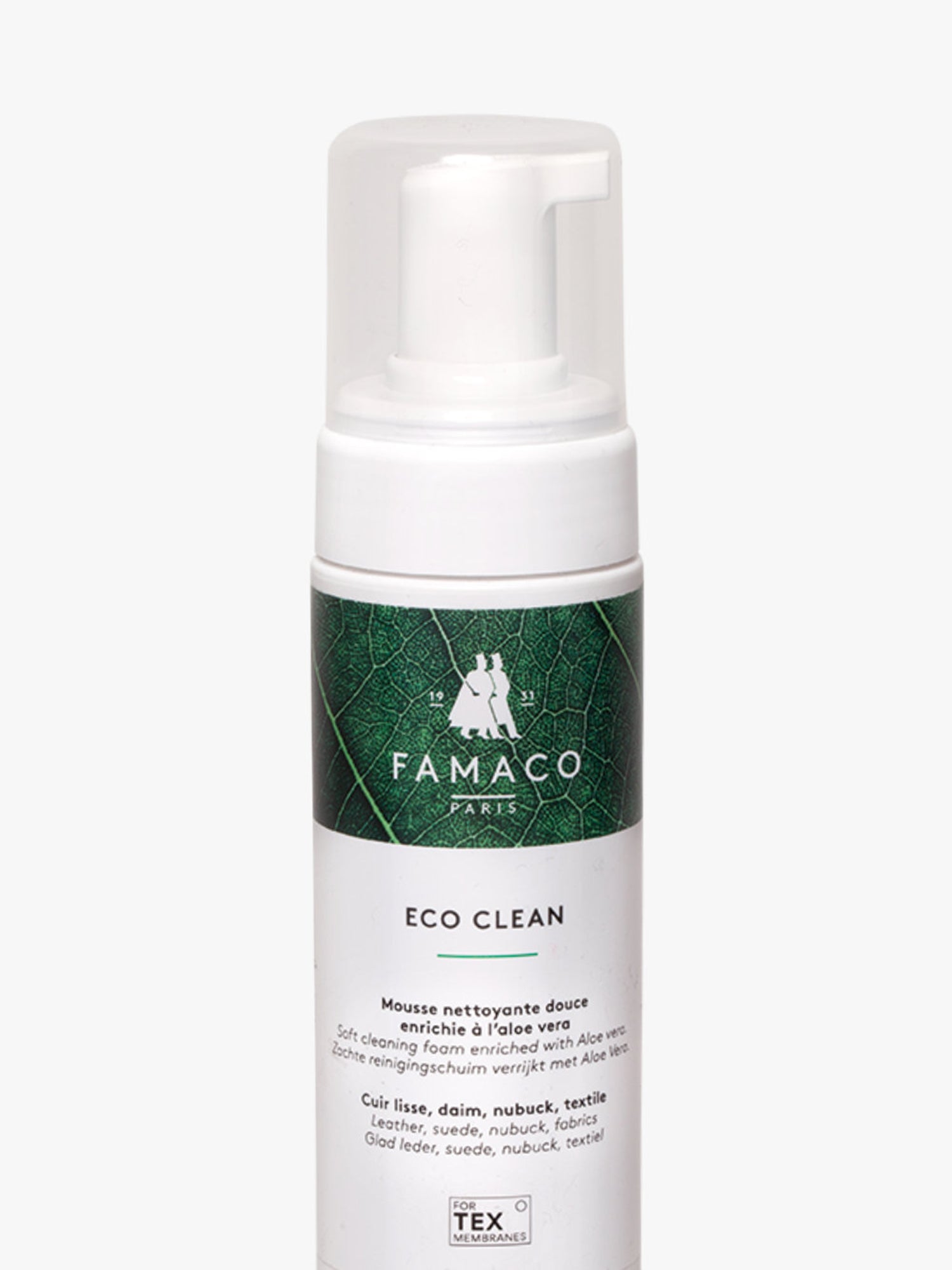 Famaco Eco Clean vesipohjainen nahanpuhdistusvaahto 150 ml pullossa lähikuvassa.